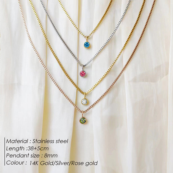 Olivenorma 8mm Birthstone Titanium Steel Zircon Necklace - image 52