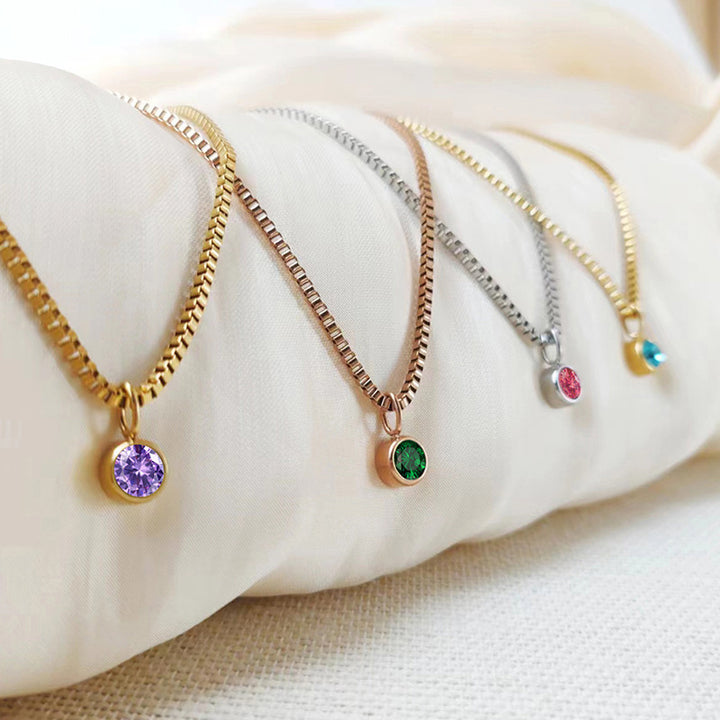 Olivenorma 8mm Birthstone Titanium Steel Zircon Necklace - image 51