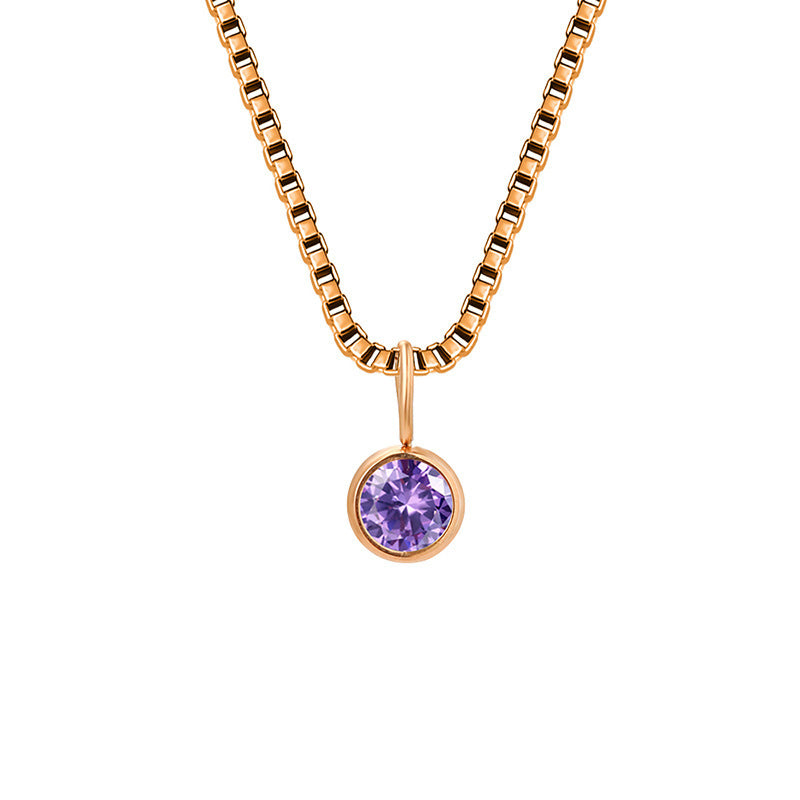 Olivenorma 8mm Birthstone Titanium Steel Zircon Necklace - February-Amethyst - Rose Gold - image 8