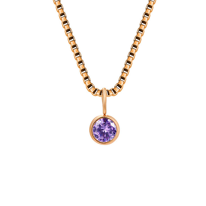 Olivenorma 8mm Birthstone Titanium Steel Zircon Necklace - February-Amethyst - Rose Gold - image 8