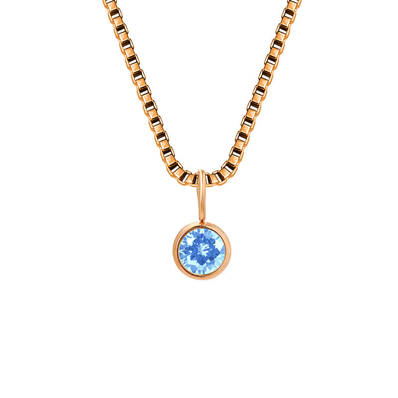 Olivenorma 8mm Birthstone Titanium Steel Zircon Necklace - March-Aquamarine - Rose Gold - image 12