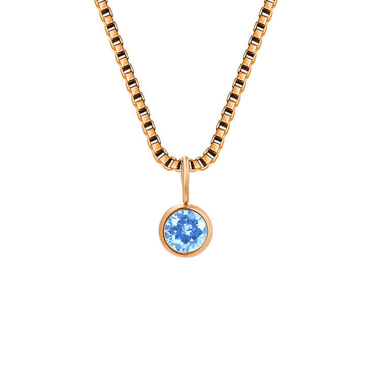 Olivenorma 8mm Birthstone Titanium Steel Zircon Necklace - March-Aquamarine - Rose Gold - image 12