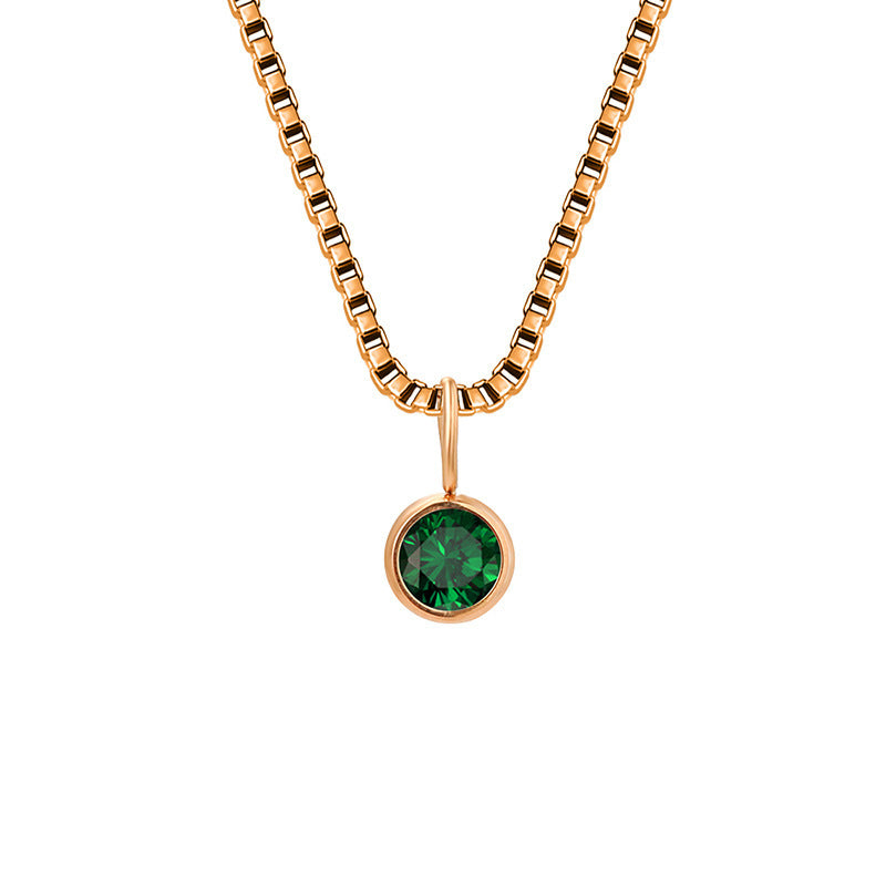 Olivenorma 8mm Birthstone Titanium Steel Zircon Necklace - May-Emerald - Rose Gold - image 20