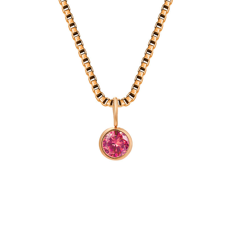 Olivenorma 8mm Birthstone Titanium Steel Zircon Necklace - July-Ruby - Rose Gold - image 28