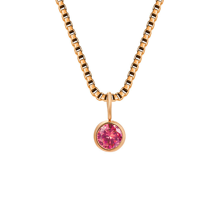 Olivenorma 8mm Birthstone Titanium Steel Zircon Necklace - July-Ruby - Rose Gold - image 28
