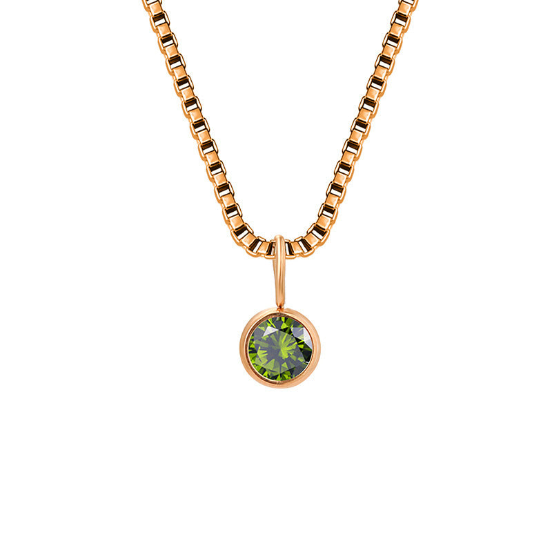 Olivenorma 8mm Birthstone Titanium Steel Zircon Necklace - August-Peridot - Rose Gold - image 32