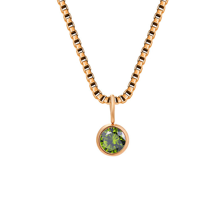 Olivenorma 8mm Birthstone Titanium Steel Zircon Necklace - August-Peridot - Rose Gold - image 32