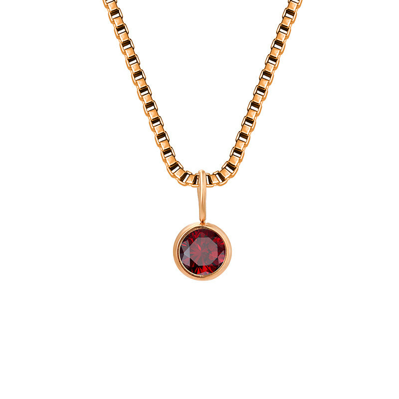 Olivenorma 8mm Birthstone Titanium Steel Zircon Necklace - Junuary-Garnet - Rose Gold - image 4