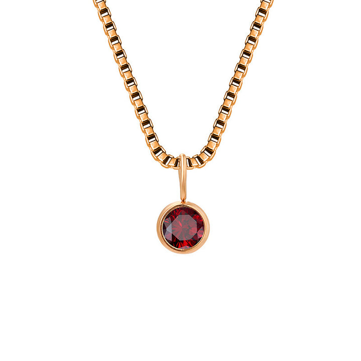 Olivenorma 8mm Birthstone Titanium Steel Zircon Necklace - Junuary-Garnet - Rose Gold - image 4