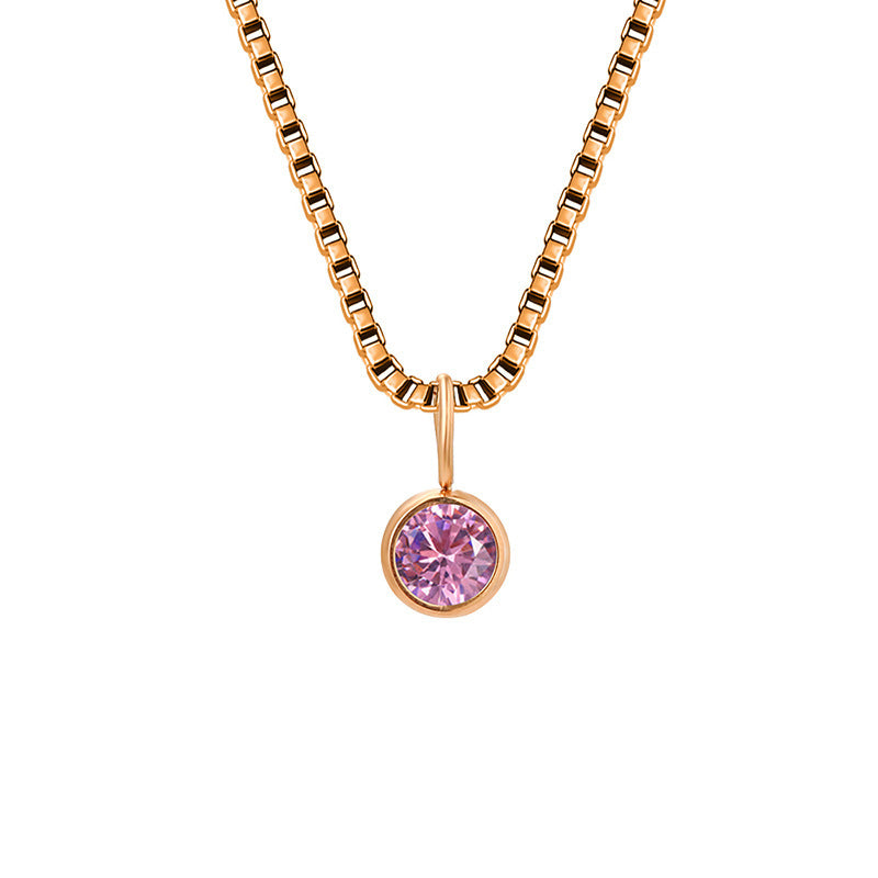Olivenorma 8mm Birthstone Titanium Steel Zircon Necklace - Octorber-Tourmaline - Rose Gold - image 40