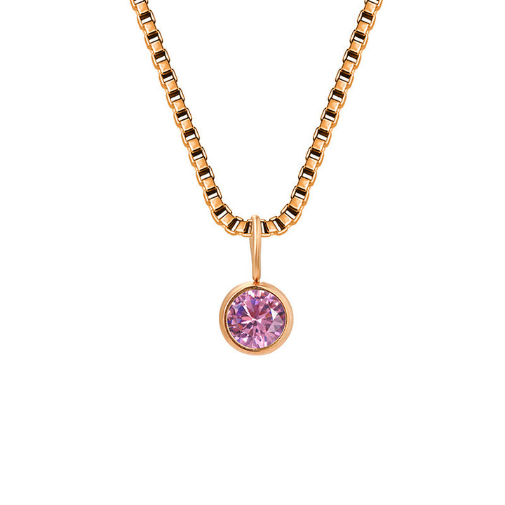 Olivenorma 8mm Birthstone Titanium Steel Zircon Necklace - Octorber-Tourmaline - Rose Gold - image 40