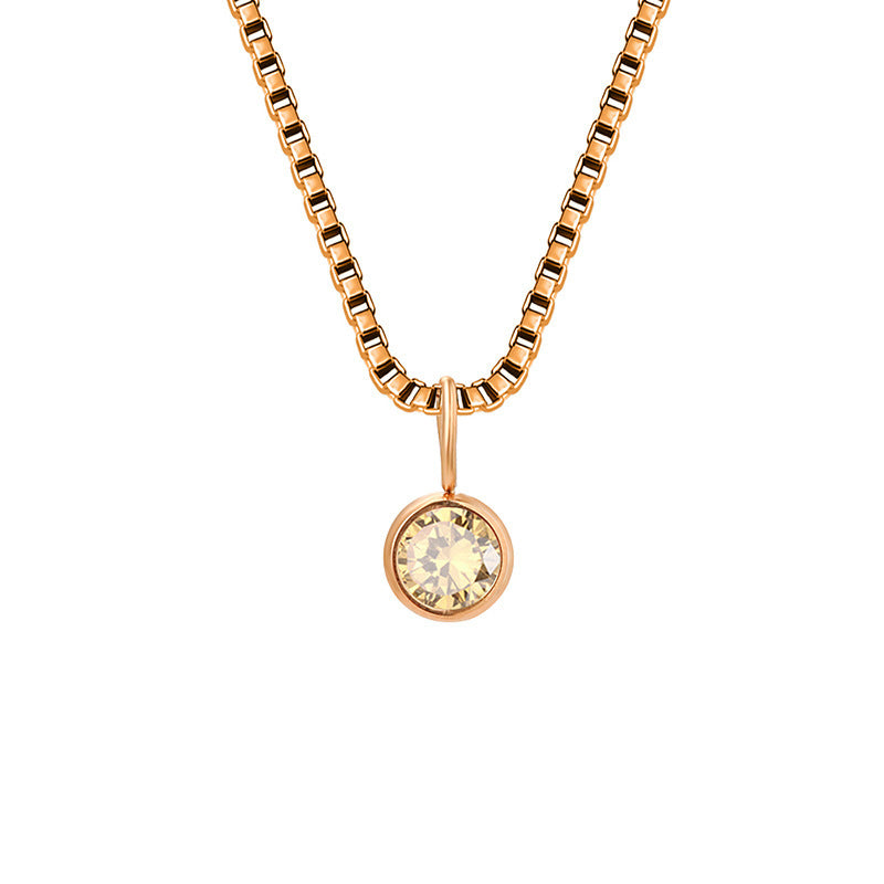 Olivenorma 8mm Birthstone Titanium Steel Zircon Necklace - November-Citrine - Rose Gold - image 44