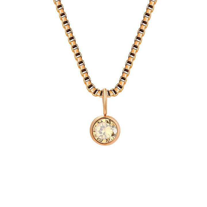 Olivenorma 8mm Birthstone Titanium Steel Zircon Necklace - November-Citrine - Rose Gold - image 44