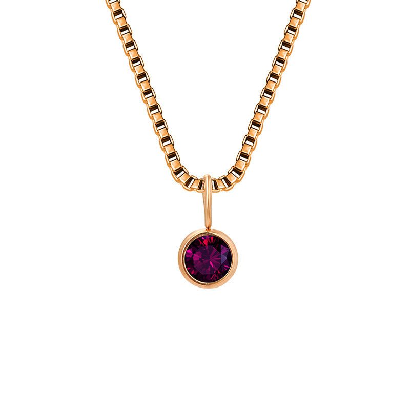 Olivenorma 8mm Birthstone Titanium Steel Zircon Necklace - June-Alexandrite - Rose Gold - image 24