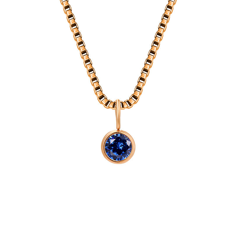 Olivenorma 8mm Birthstone Titanium Steel Zircon Necklace - September-Sapphire - Rose Gold - image 36