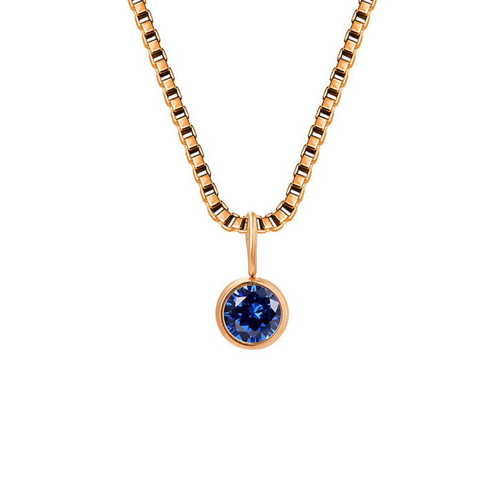 Olivenorma 8mm Birthstone Titanium Steel Zircon Necklace - September-Sapphire - Rose Gold - image 36