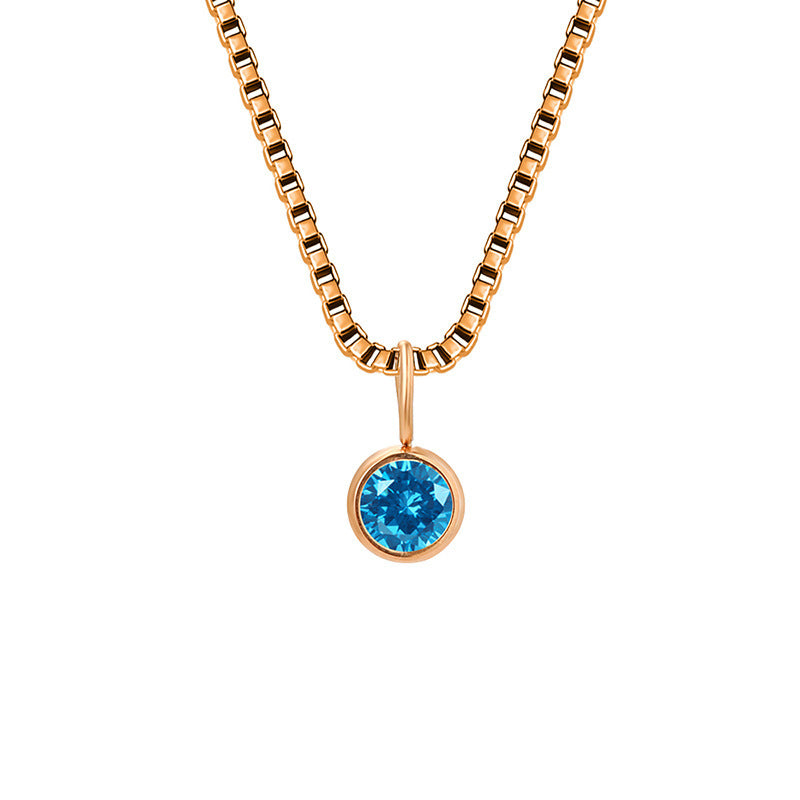 Olivenorma 8mm Birthstone Titanium Steel Zircon Necklace - December-Blue Zircon - Rose Gold - image 48