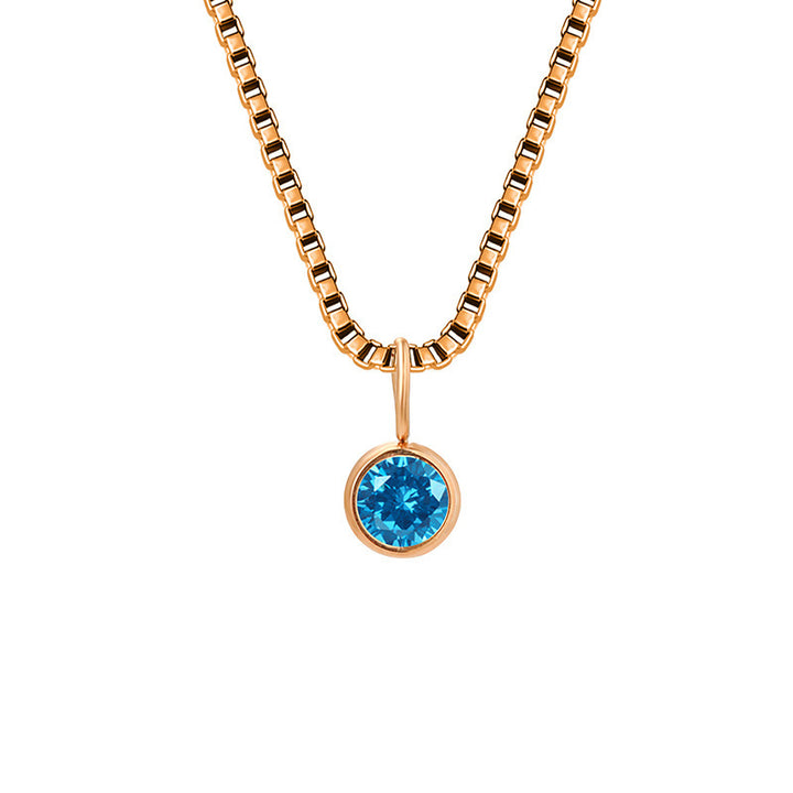 Olivenorma 8mm Birthstone Titanium Steel Zircon Necklace - December-Blue Zircon - Rose Gold - image 48