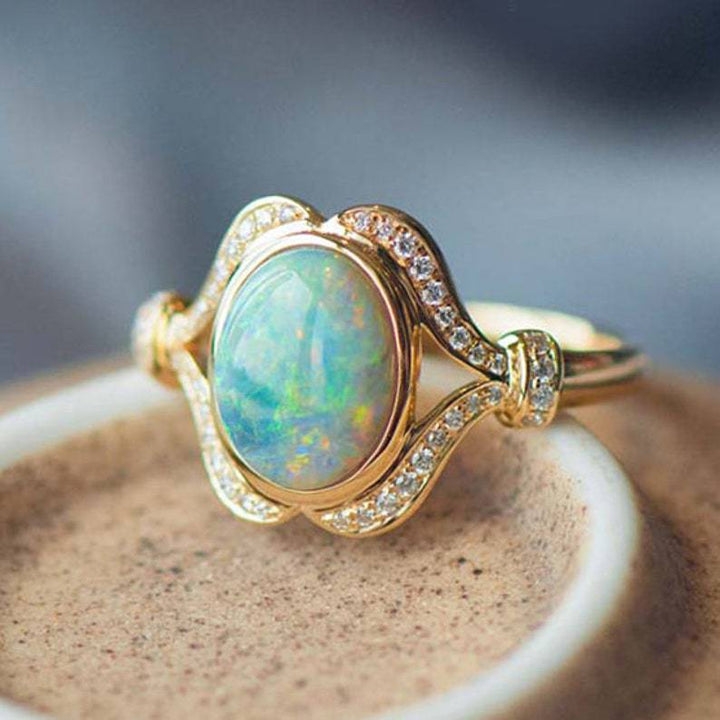 Olivenorma "Light Of Peace" Vintage Gold Plated Opal Mozambique Diamond Engagement Ring  - 11 - image 0