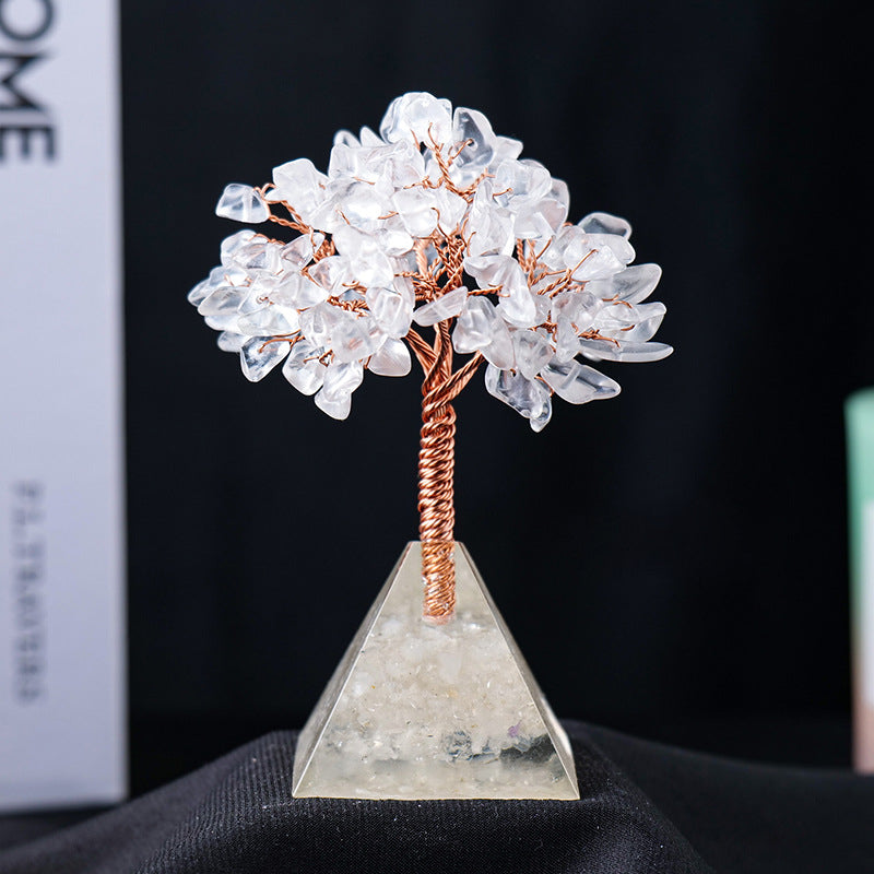 Olivenorma Natural Crystal Gravel Pyramid Base Feng Shui Tree - Clear Crystal - image 1