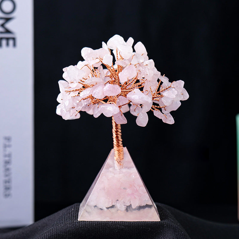 Olivenorma Natural Crystal Gravel Pyramid Base Feng Shui Tree - Rose Quartz - image 3