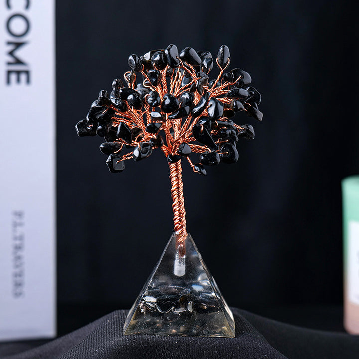 Olivenorma Natural Crystal Gravel Pyramid Base Feng Shui Tree - Obsidian - image 7
