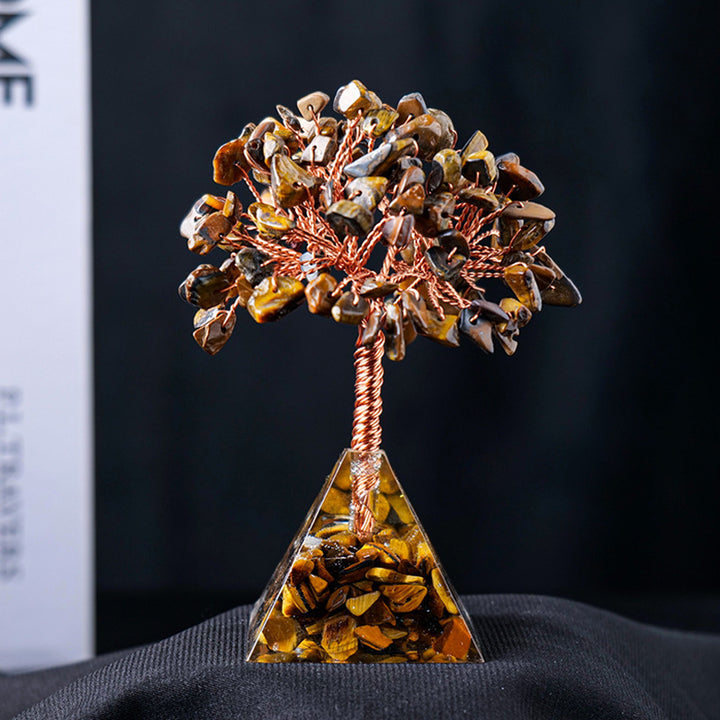 Olivenorma Natural Crystal Gravel Pyramid Base Feng Shui Tree - Tiger Eye - image 11