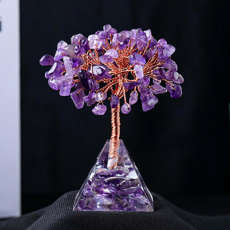Olivenorma Natural Crystal Gravel Pyramid Base Feng Shui Tree - Amethyst - image 23
