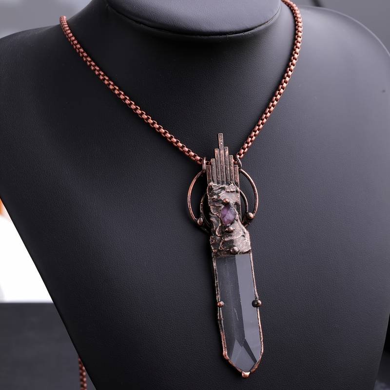 Olivenorma Clear Crystal Copper Vintage Sword Pendant Gemstone Necklace - image 1