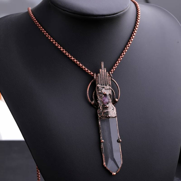 Olivenorma Clear Crystal Copper Vintage Sword Pendant Gemstone Necklace - image 1