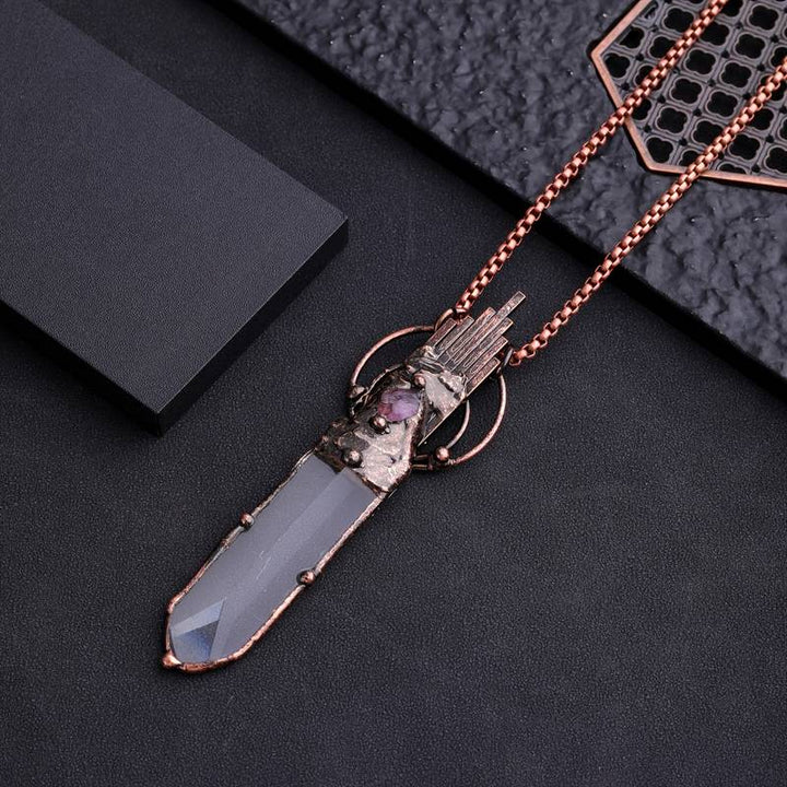 Olivenorma Clear Crystal Copper Vintage Sword Pendant Gemstone Necklace - image 5
