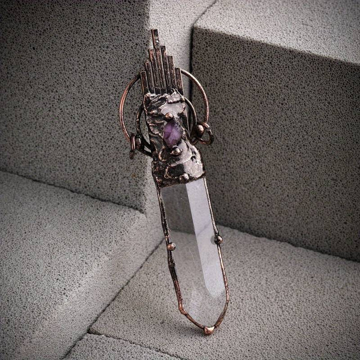 Olivenorma Clear Crystal Copper Vintage Sword Pendant Gemstone Necklace - image 8