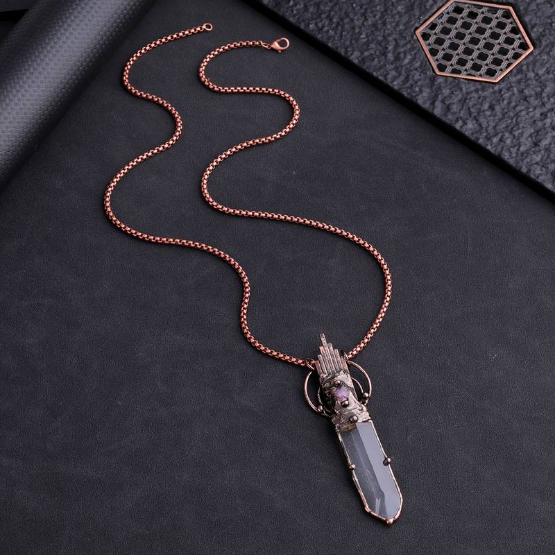 Olivenorma Clear Crystal Copper Vintage Sword Pendant Gemstone Necklace - image 6
