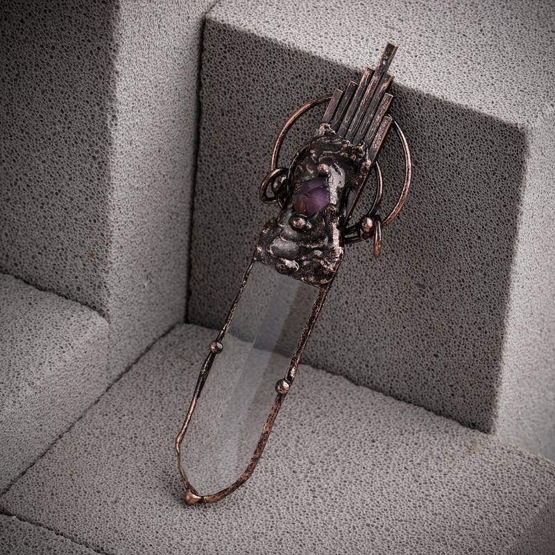 Olivenorma Clear Crystal Copper Vintage Sword Pendant Gemstone Necklace - image 7