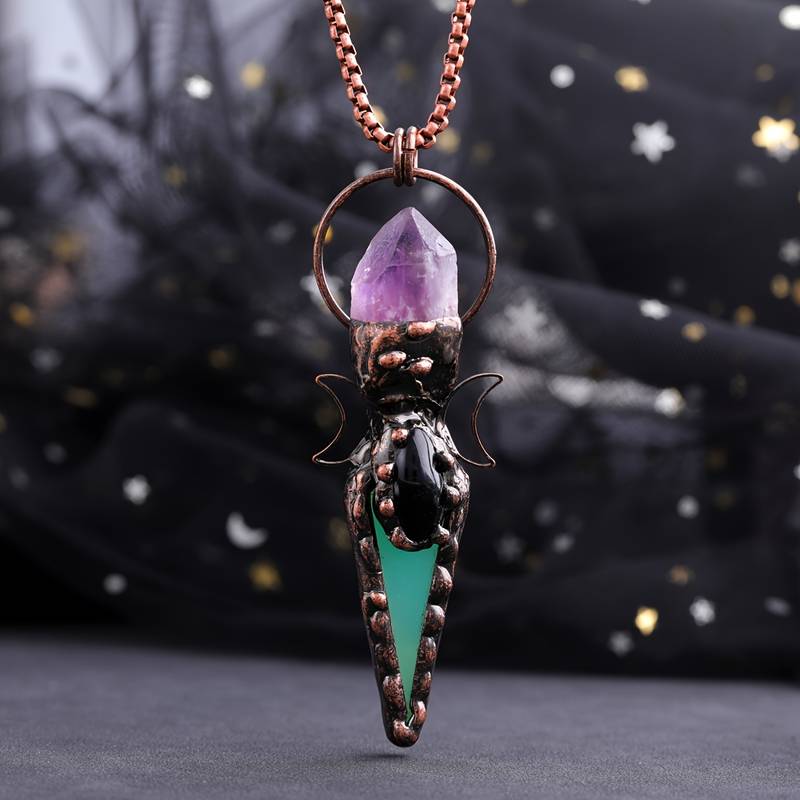 Olivenorma Copper Arrow Double Moon Crystal Pendant Gemstone Necklace - image 0