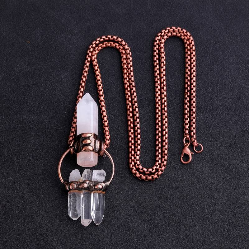 Olivenorma Irregular Clear Quartz Hexagonal Pillar Gemstone Necklace - image 5