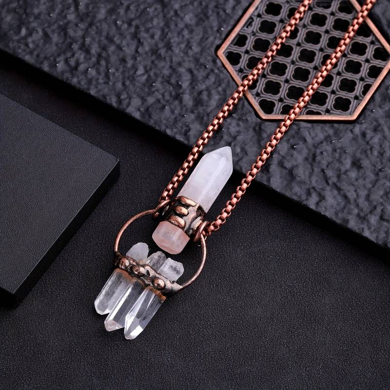Olivenorma Irregular Clear Quartz Hexagonal Pillar Gemstone Necklace - image 4