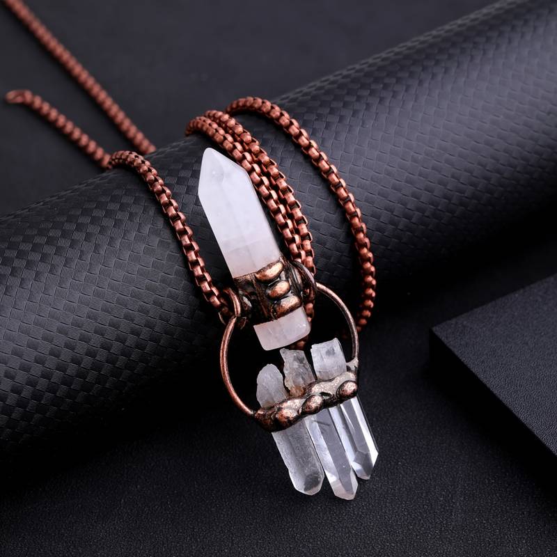 Olivenorma Irregular Clear Quartz Hexagonal Pillar Gemstone Necklace - image 2
