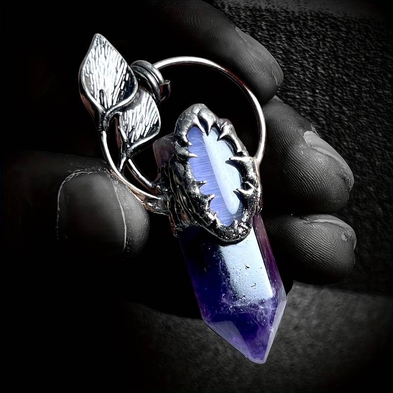 Olivenorma Halloween Ghost Scratch Crystal Stone Pendant Gemstone Necklace - Amethyst - image 0