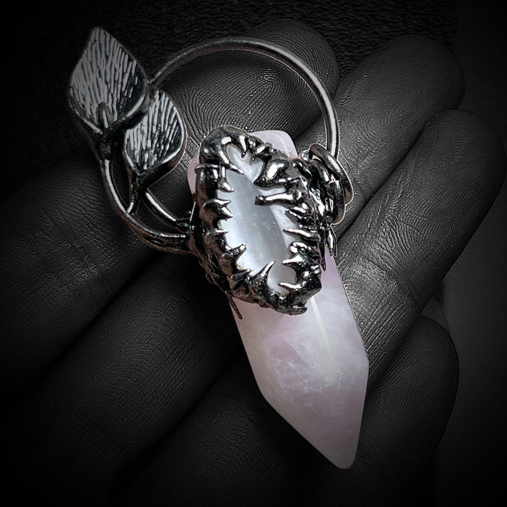 Olivenorma Halloween Ghost Scratch Crystal Stone Pendant Gemstone Necklace - Rose Quartz - image 8