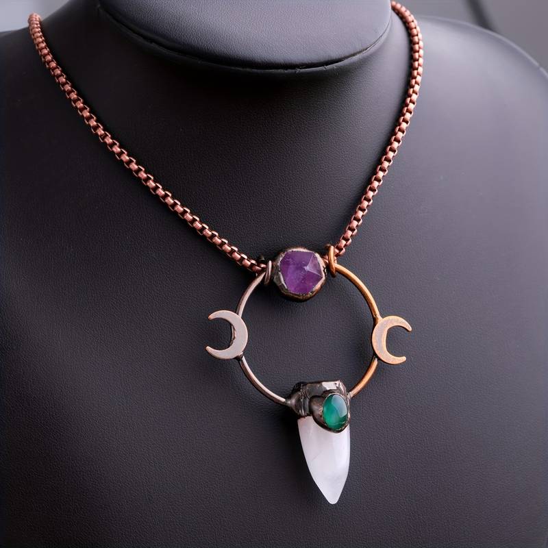 Olivenorma Bullet Clear Crystal Double Moon Gemstone Necklace - image 2