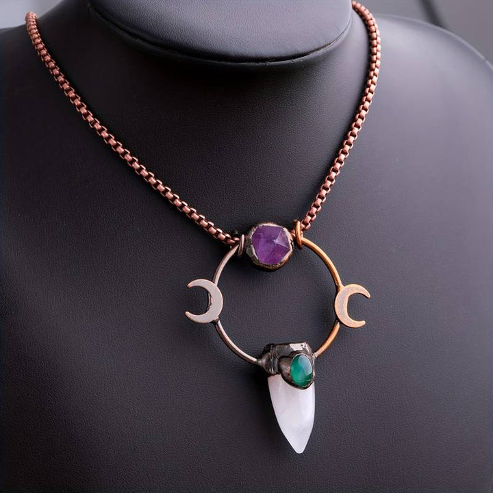 Olivenorma Bullet Clear Crystal Double Moon Gemstone Necklace - image 2