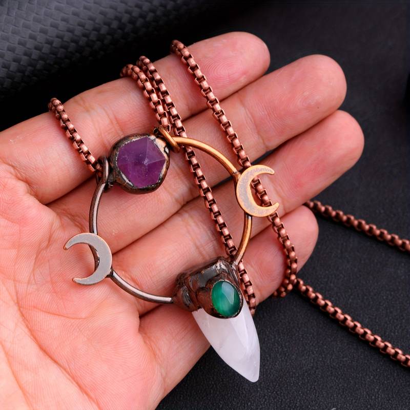 Olivenorma Bullet Clear Crystal Double Moon Gemstone Necklace - image 1