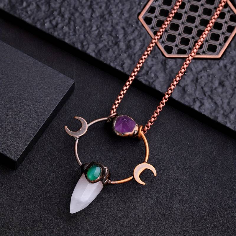 Olivenorma Bullet Clear Crystal Double Moon Gemstone Necklace - image 3