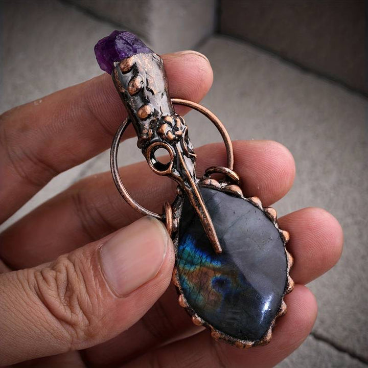 Olivenorma Copper Hummingbird Head Amethyst Labradorite Gemstone Necklace - image 4