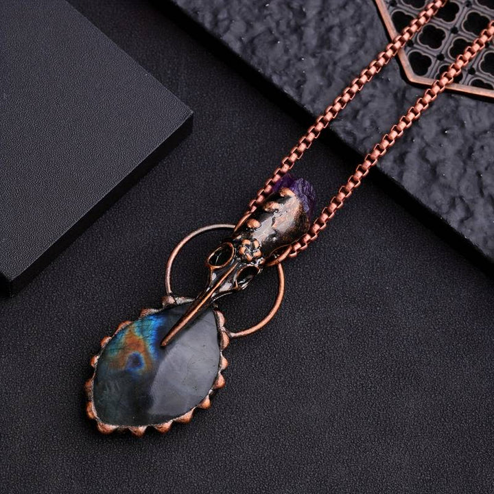 Olivenorma Copper Hummingbird Head Amethyst Labradorite Gemstone Necklace - image 5