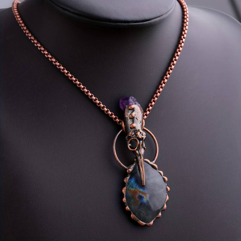 Olivenorma Copper Hummingbird Head Amethyst Labradorite Gemstone Necklace - image 1