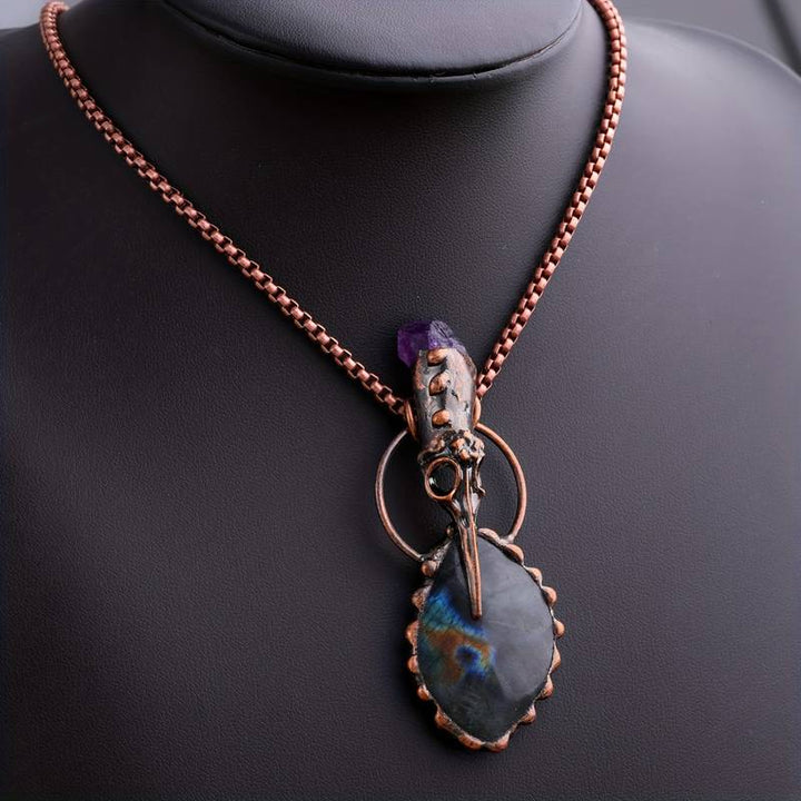 Olivenorma Copper Hummingbird Head Amethyst Labradorite Gemstone Necklace - image 1