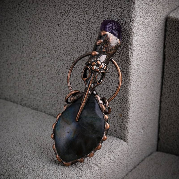 Olivenorma Copper Hummingbird Head Amethyst Labradorite Gemstone Necklace - image 3