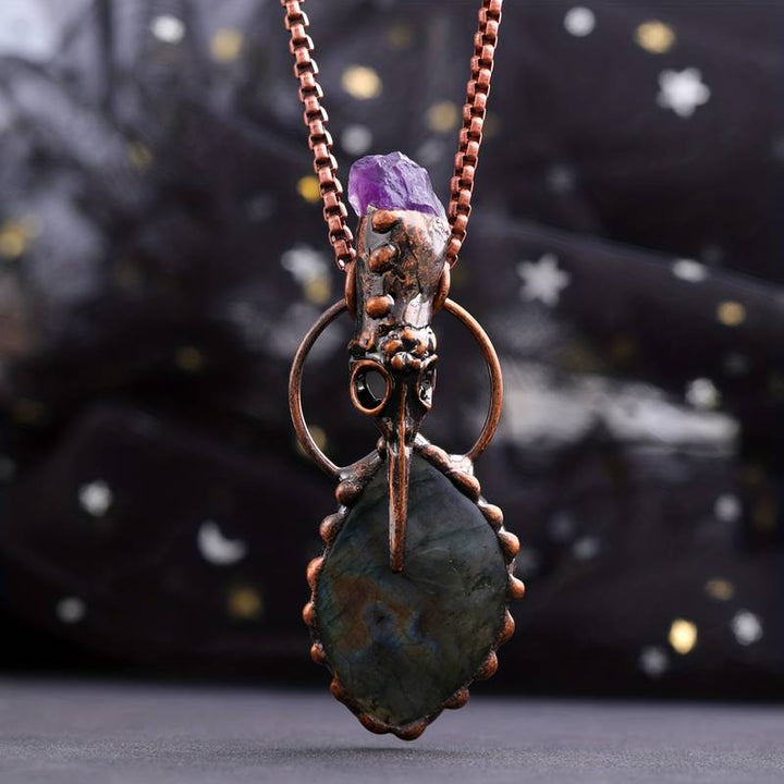 Olivenorma Copper Hummingbird Head Amethyst Labradorite Gemstone Necklace - Amethyst&Labradorite - image 0